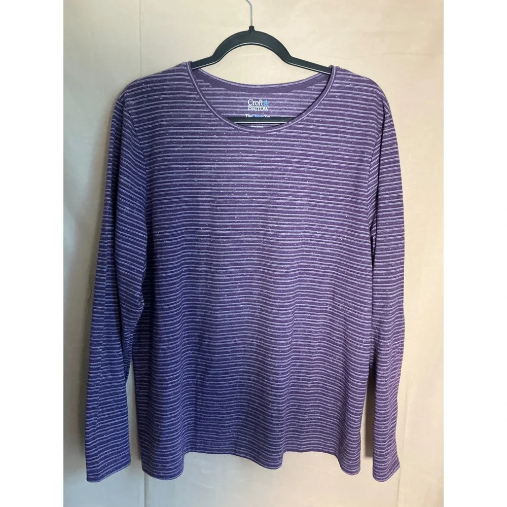 Croft & Barrow Striped Tee Women XXL Purple Excellent Long Sleeve Crew Neck